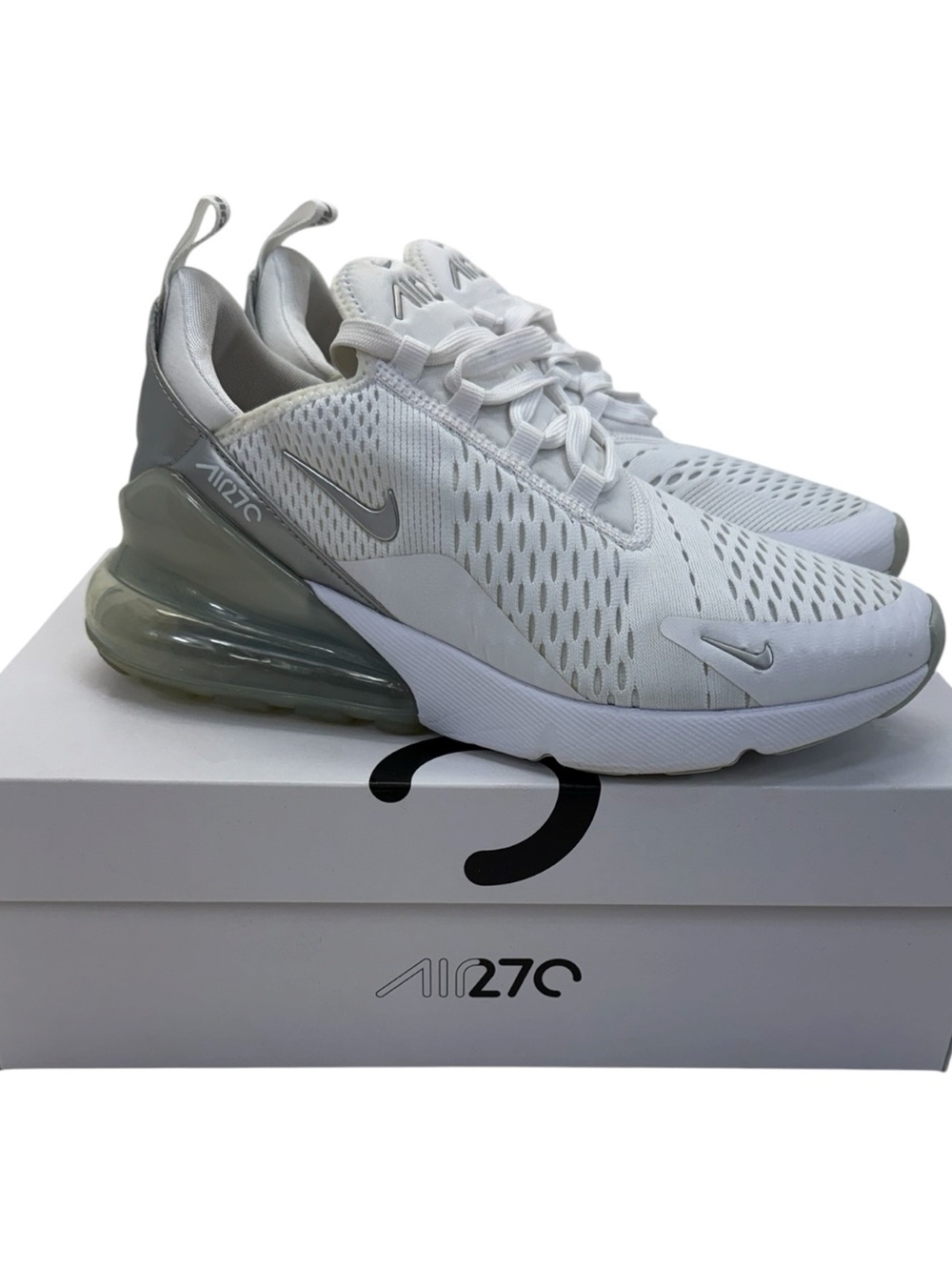 Nike Air Max 270 Sneakers 9.5 White/Metallic Platinum